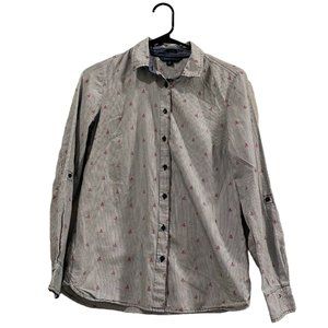 Tommy Hilfiger Classic Fit Blue Pinstriped LS Button Shirt with Red Sailboats S